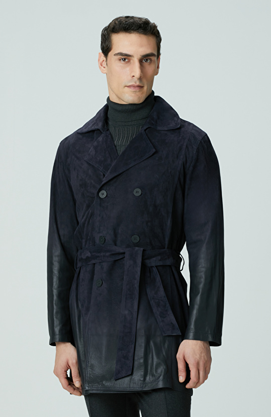 Lacivert Çift Taraflı Degrade Süet Pardesü