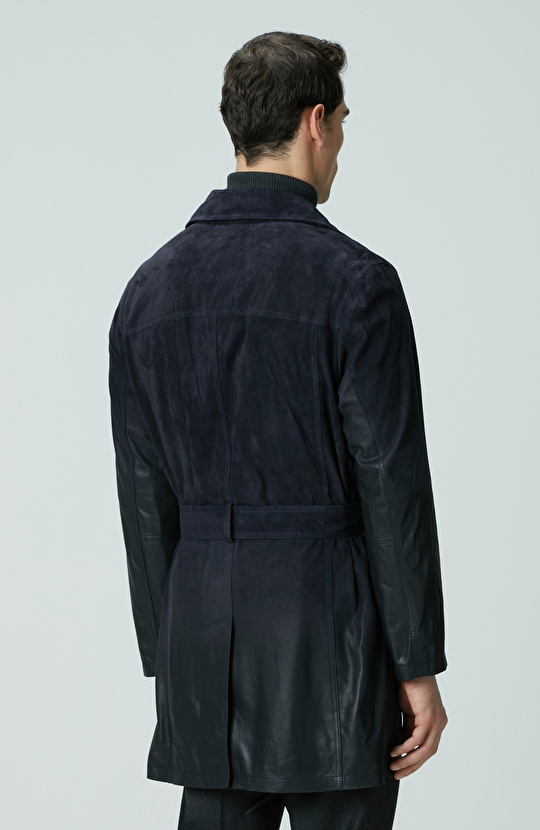 Lacivert Çift Taraflı Degrade Süet Pardesü