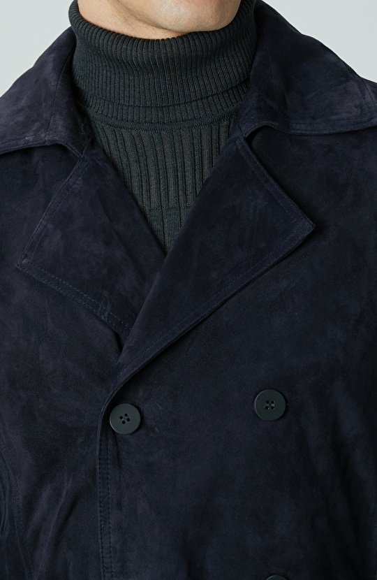 Lacivert Çift Taraflı Degrade Süet Pardesü