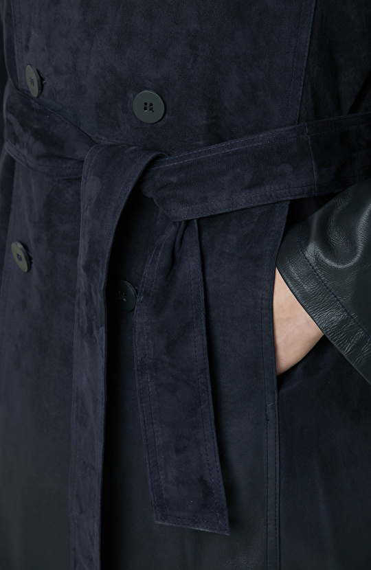 Lacivert Çift Taraflı Degrade Süet Pardesü