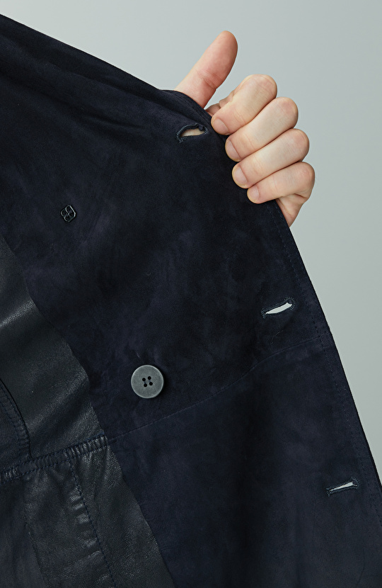 Lacivert Çift Taraflı Degrade Süet Pardesü