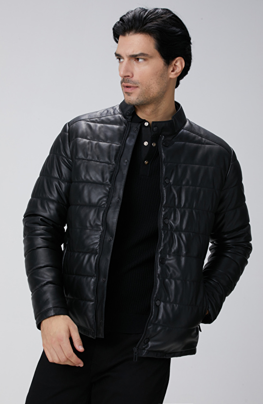 Siyah Kapitoneli Deri Mont