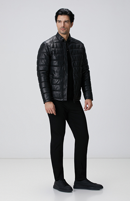 Siyah Kapitoneli Deri Mont