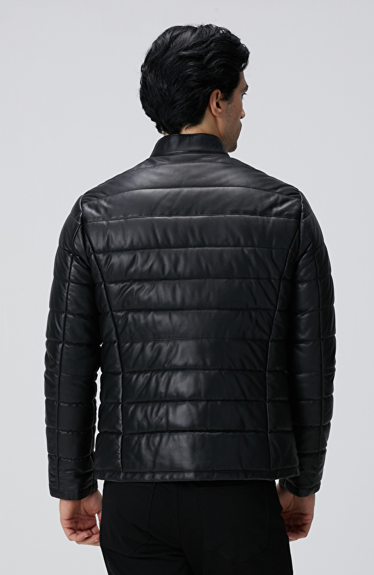 Siyah Kapitoneli Deri Mont