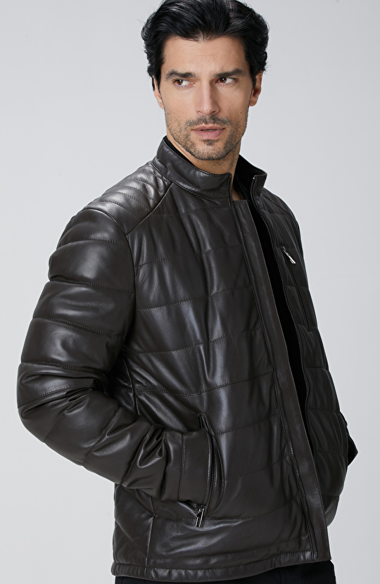 Kahverengi Dik Yaka Deri Mont