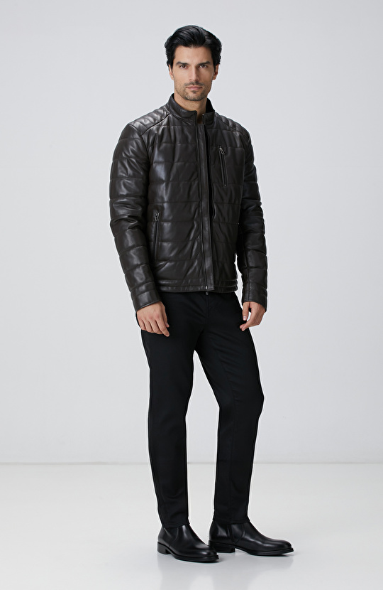 Kahverengi Dik Yaka Deri Mont