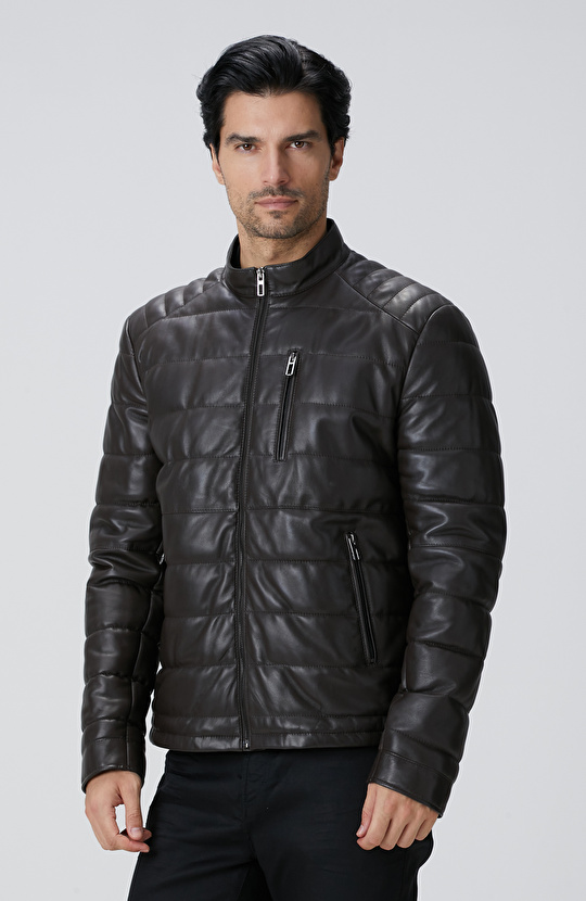 Kahverengi Dik Yaka Deri Mont