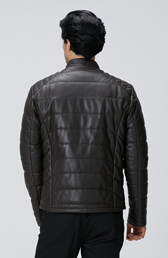 Kahverengi Dik Yaka Deri Mont