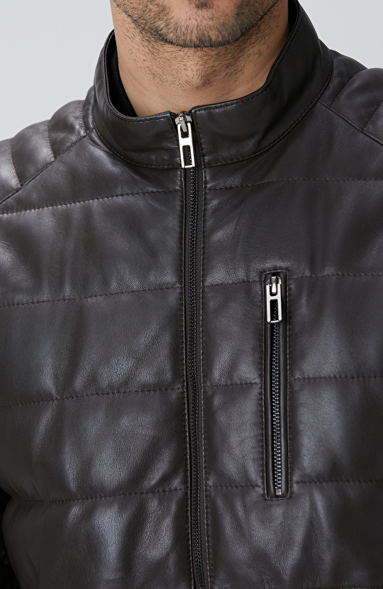 Kahverengi Dik Yaka Deri Mont