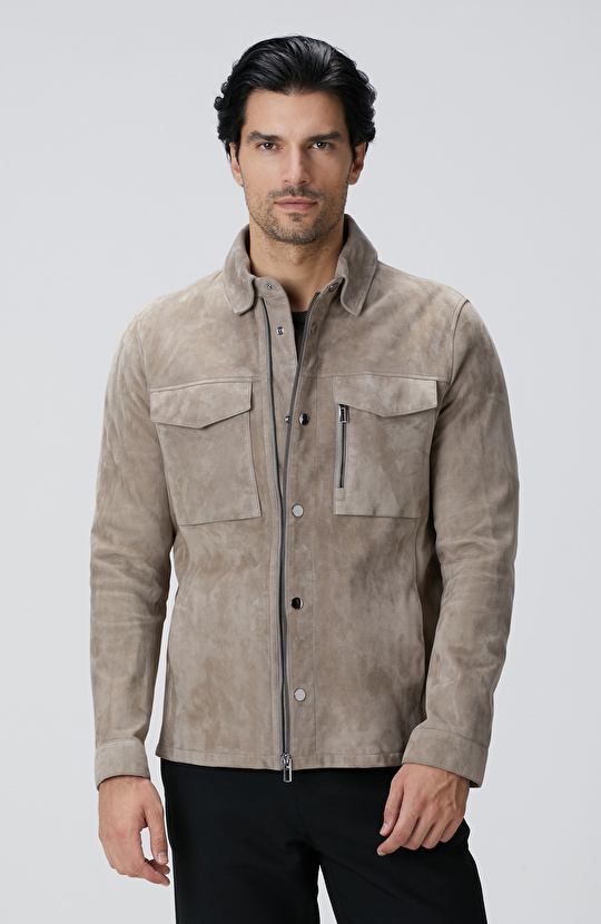 Vizon Çift Cep Detaylı Süet Deri Mont