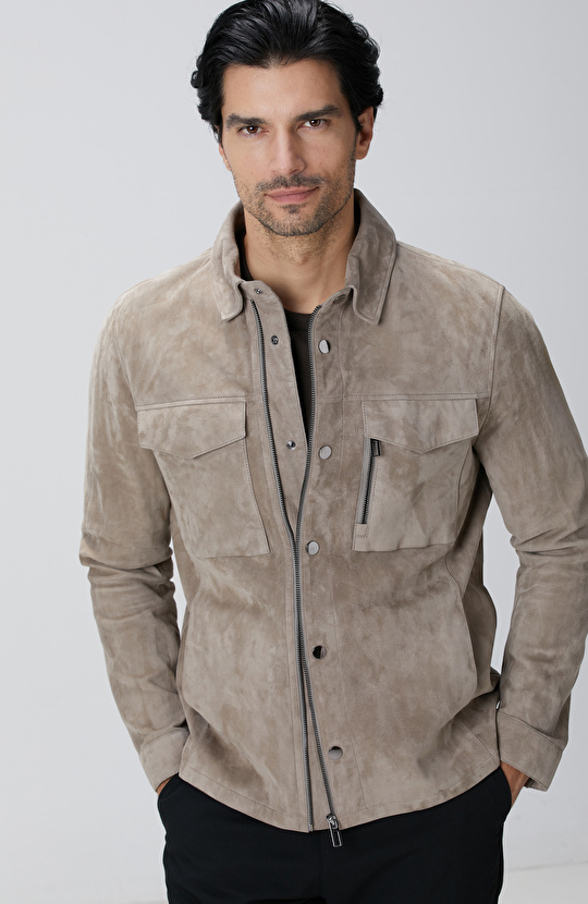 Vizon Çift Cep Detaylı Süet Deri Mont