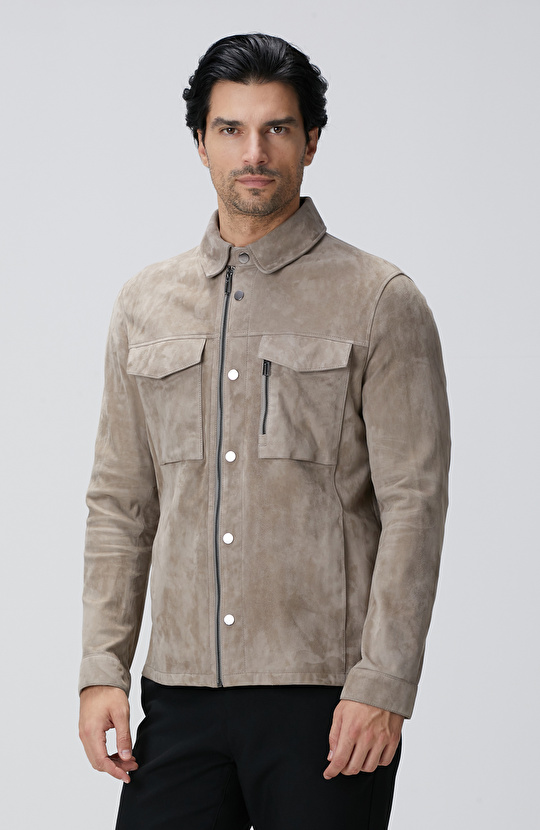 Vizon Çift Cep Detaylı Süet Deri Mont