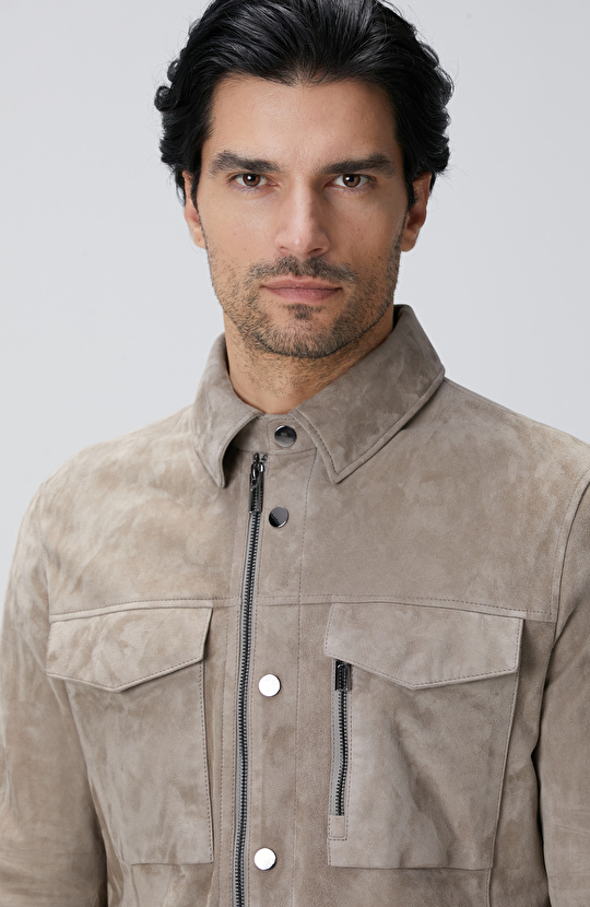 Vizon Çift Cep Detaylı Süet Deri Mont