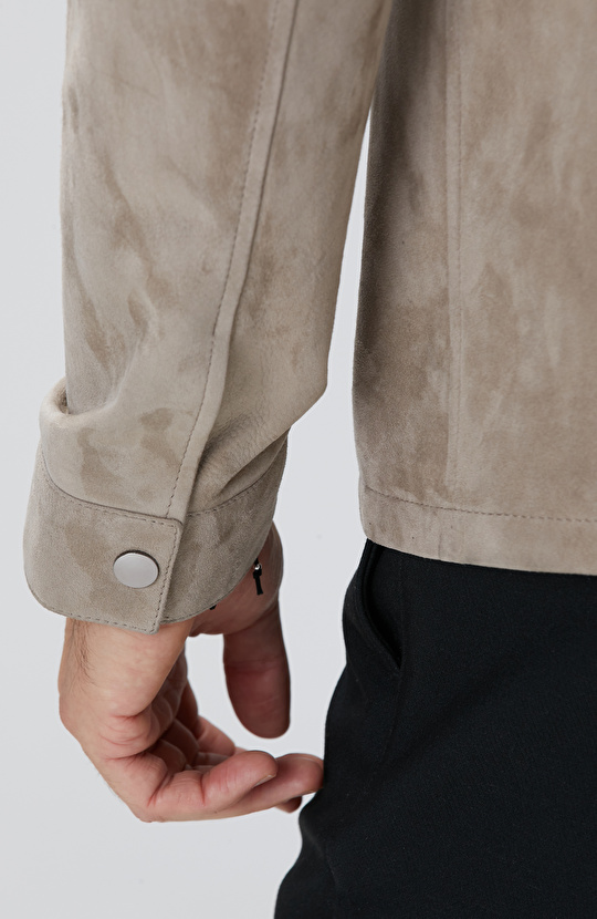 Vizon Çift Cep Detaylı Süet Deri Mont