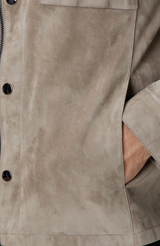 Vizon Çift Cep Detaylı Süet Deri Mont