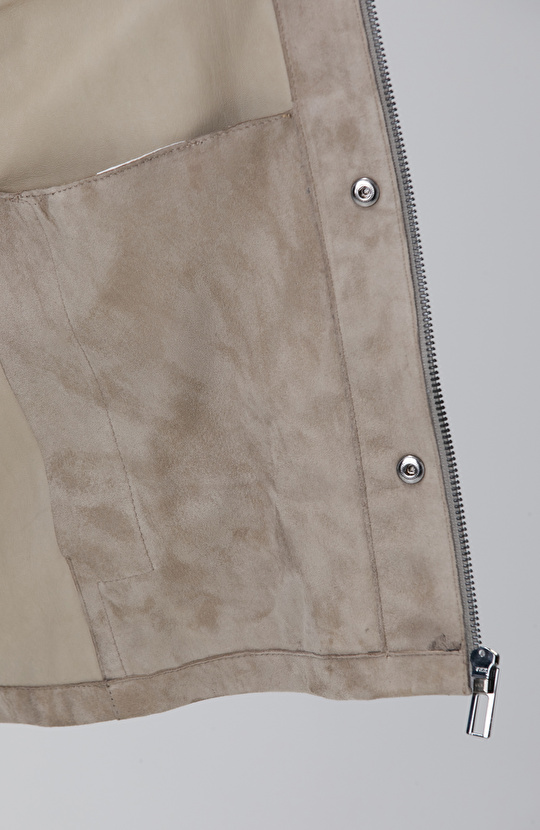 Vizon Çift Cep Detaylı Süet Deri Mont