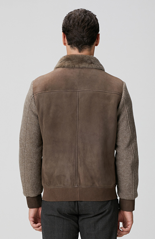 Vizon Yakası Kürklü Deri Mont