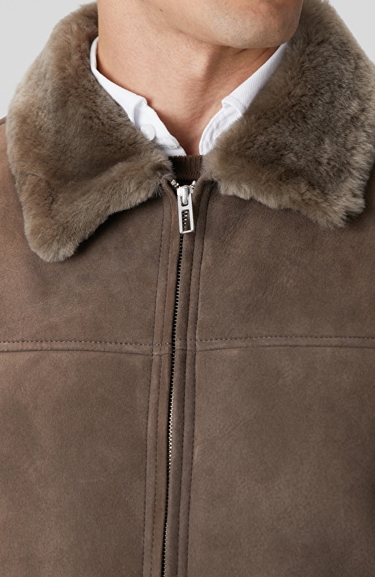 Vizon Yakası Kürklü Deri Mont