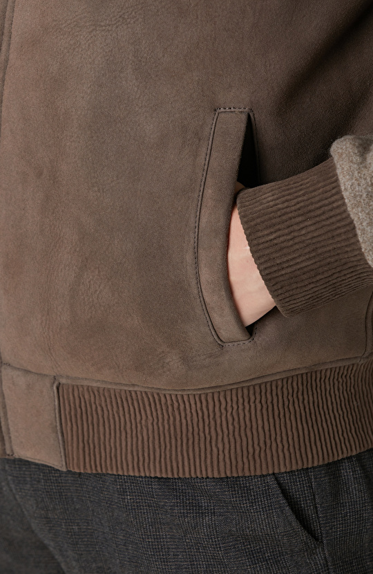 Vizon Yakası Kürklü Deri Mont