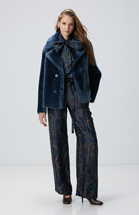 Petrol Desenli Kadın Pantolon