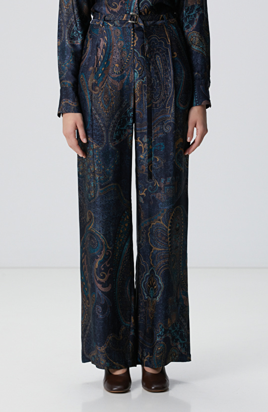 Petrol Desenli Kadın Pantolon