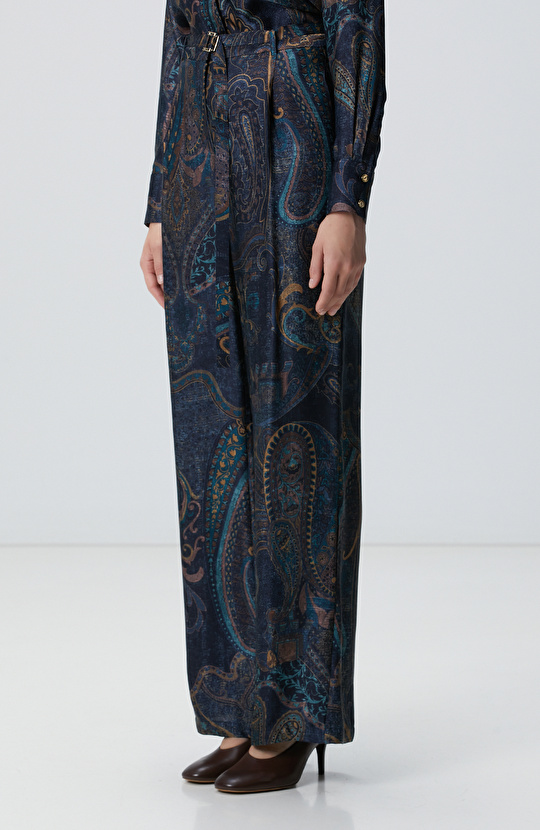 Petrol Desenli Kadın Pantolon