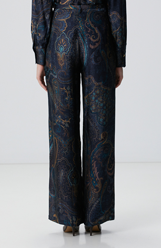 Petrol Desenli Kadın Pantolon