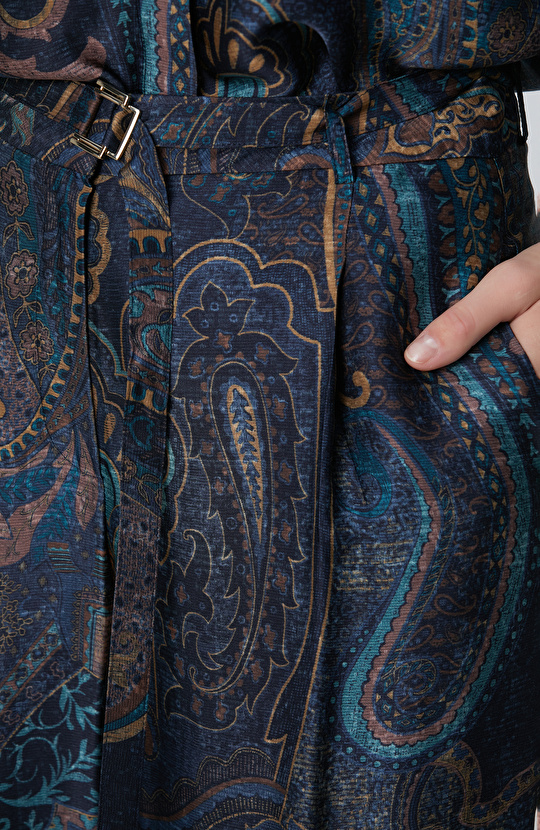 Petrol Desenli Kadın Pantolon