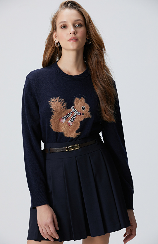 Lacivert Yün Karışımlı Kazak