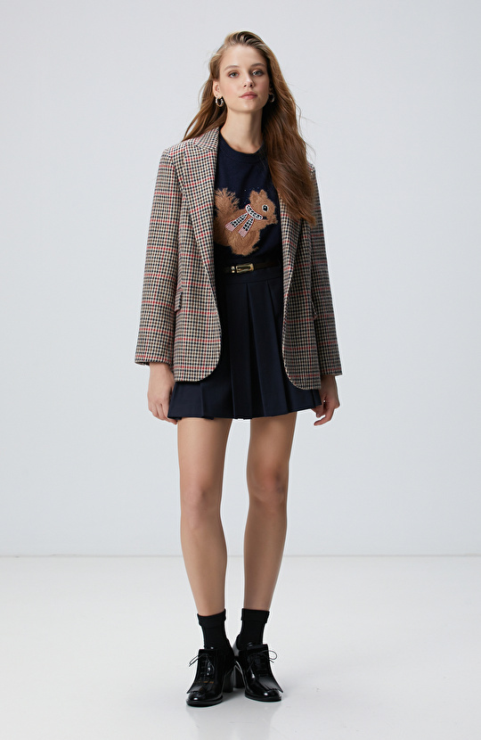 Lacivert Yün Karışımlı Kazak