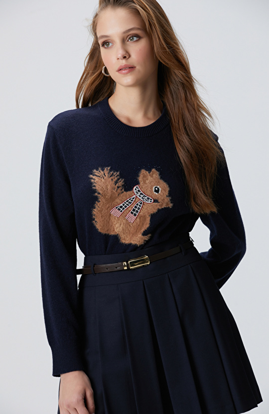 Lacivert Yün Karışımlı Kazak