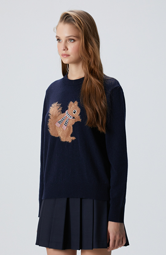 Lacivert Yün Karışımlı Kazak