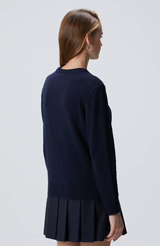 Lacivert Yün Karışımlı Kazak