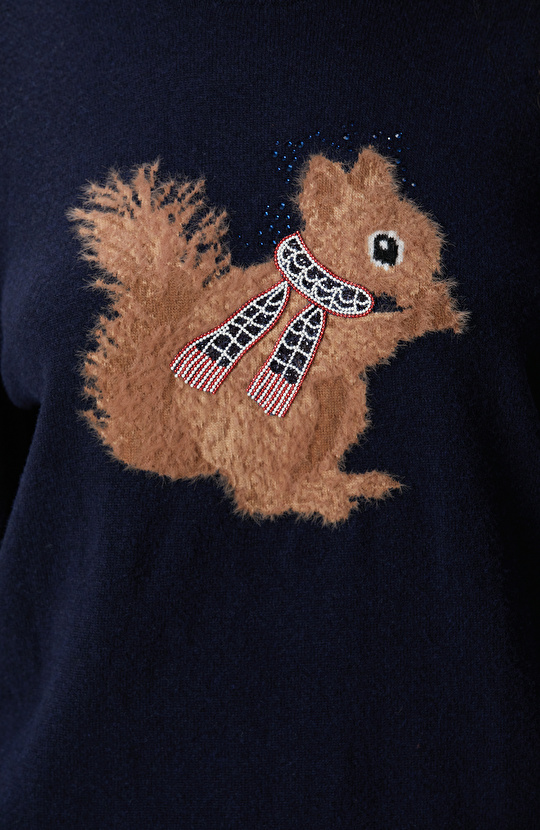 Lacivert Yün Karışımlı Kazak