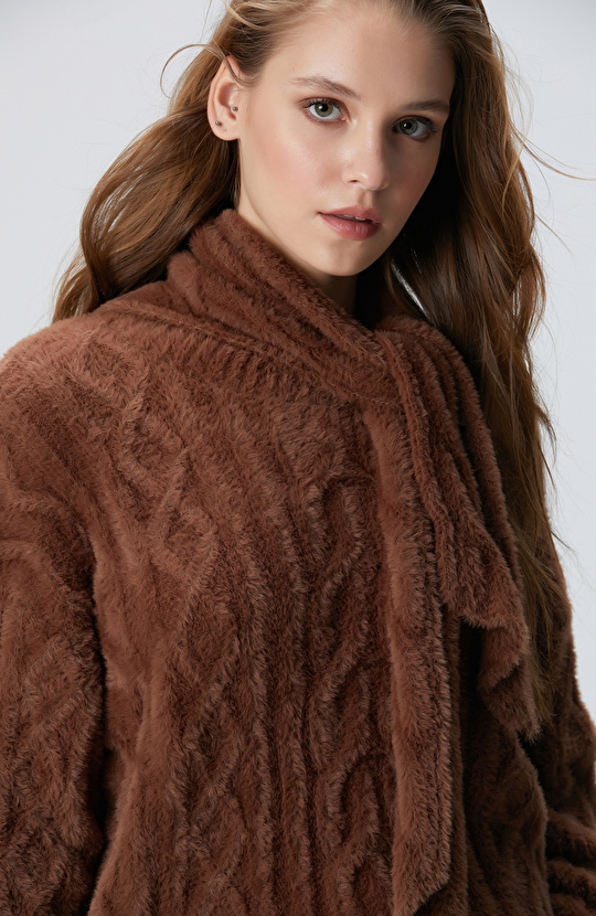 Acı Kahve Saç Örgü Kazak