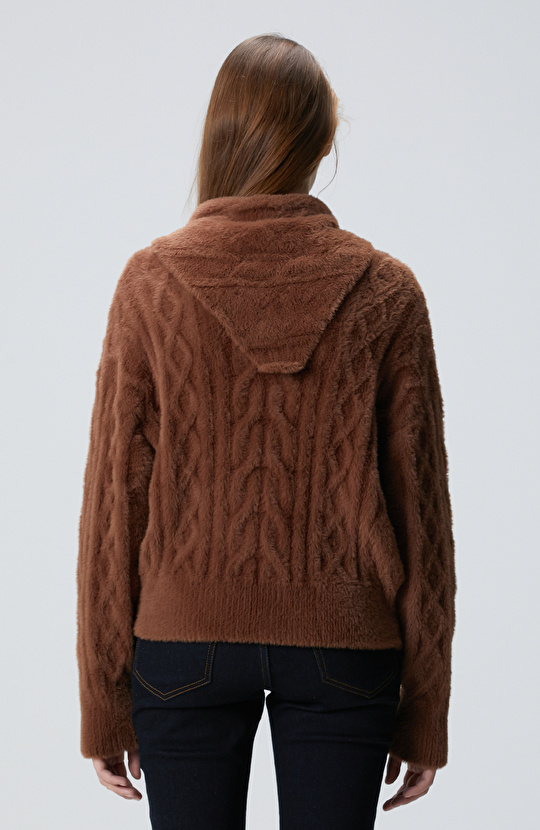 Acı Kahve Saç Örgü Kazak