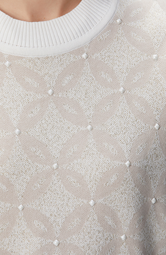 Kırık Beyaz Simli Triko Kazak