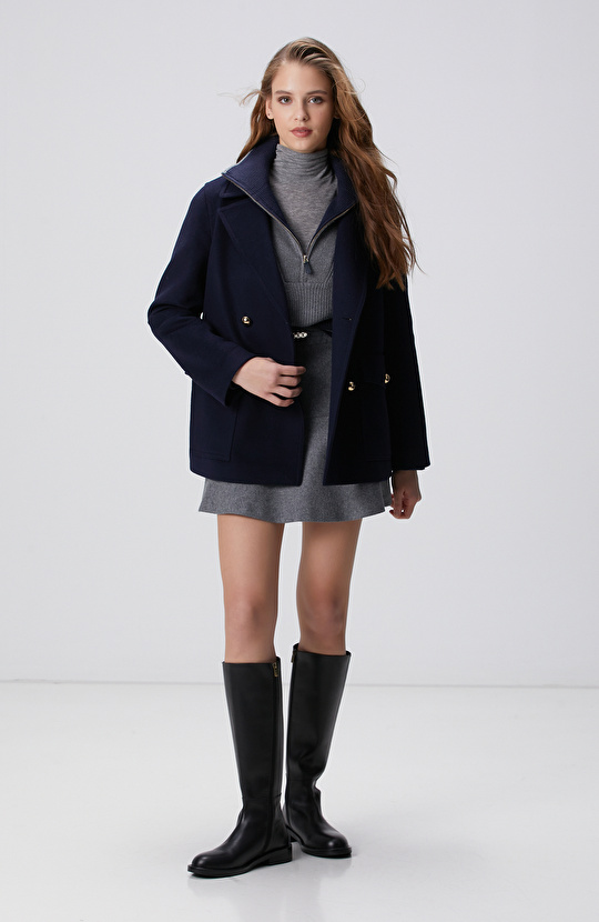 Gri Melanj Lacivert Çizgili Kazak