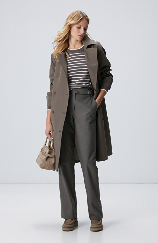 Vizon Kırık Beyaz Çizgili Yün Kazak