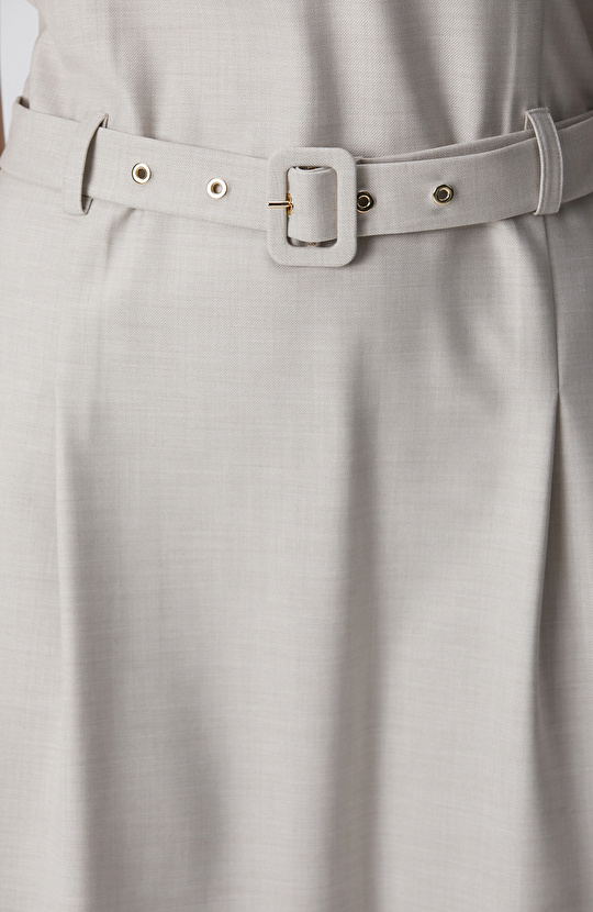 Bej Kemerli Mini Elbise