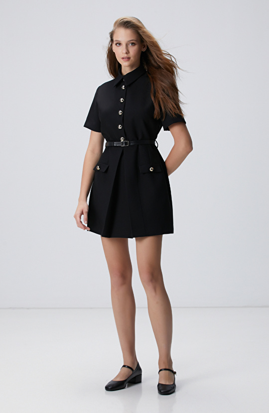 Siyah Kemerli Mini Elbise