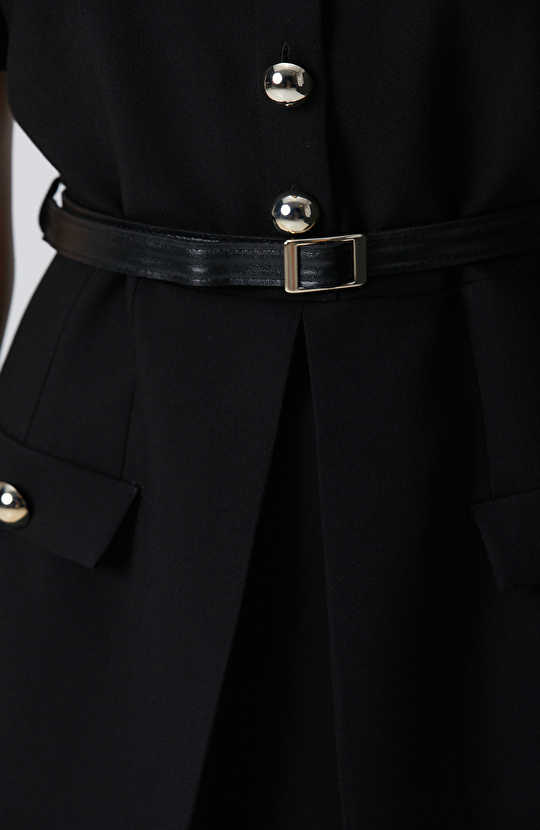 Siyah Kemerli Mini Elbise