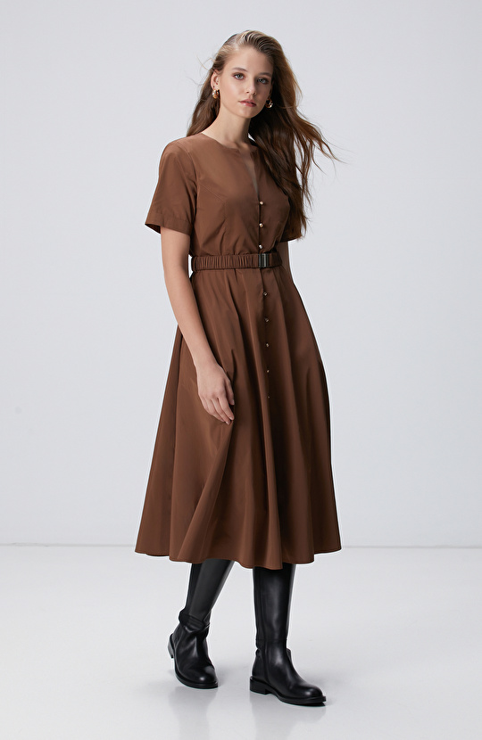 Tarçın Midi Tafta Elbise