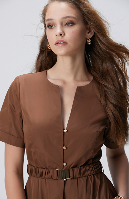 Tarçın Midi Tafta Elbise