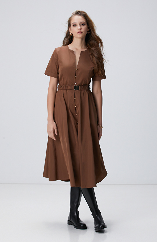 Tarçın Midi Tafta Elbise