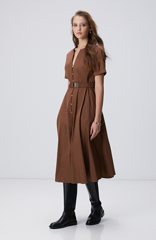 Tarçın Midi Tafta Elbise