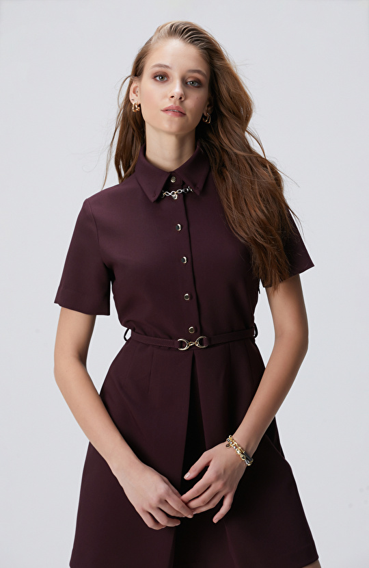 Vişne Kemerli Mini Elbise