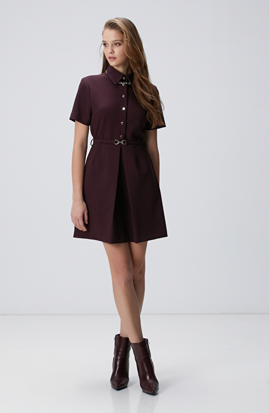 Vişne Kemerli Mini Elbise