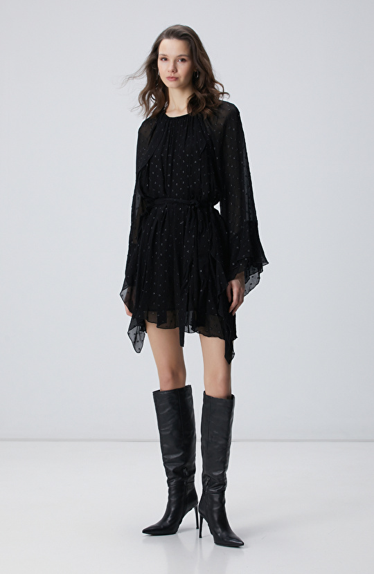 Siyah Desenli Mini Elbise