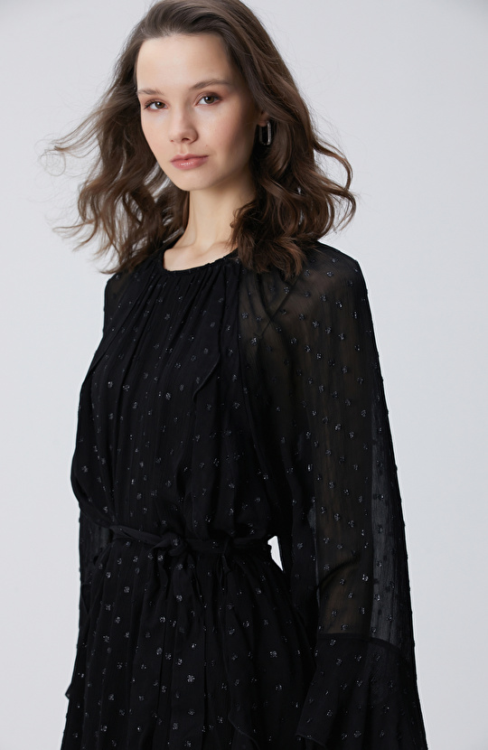 Siyah Desenli Mini Elbise